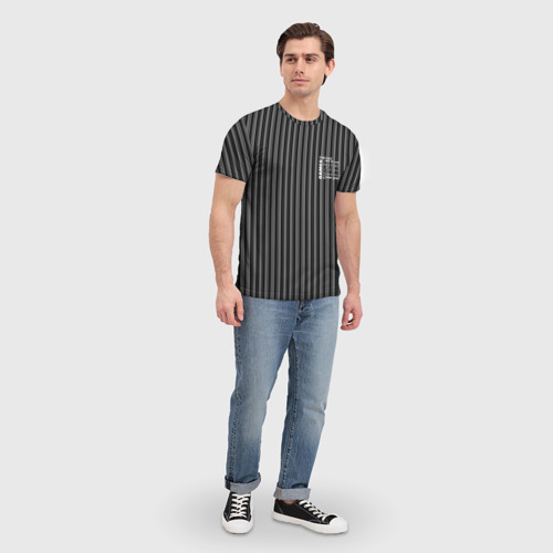 Мужская футболка 3D с принтом Серый полосатый узор для геймера, вид сбоку #3