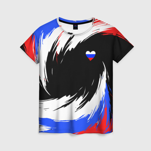 Женская футболка 3D с принтом Сердечко Россия - мазки кисти, вид спереди #2