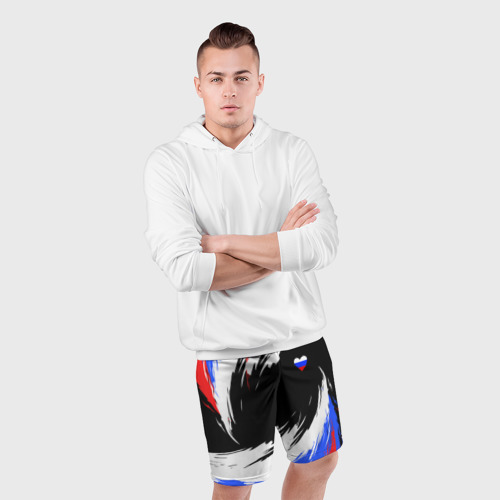 Мужские шорты спортивные Сердечко Россия - мазки кисти, цвет 3D печать - фото 5