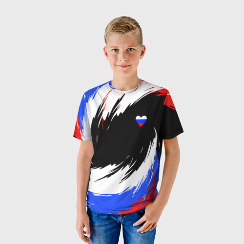 Детская футболка 3D с принтом Сердечко Россия - мазки кисти, фото на моделе #1