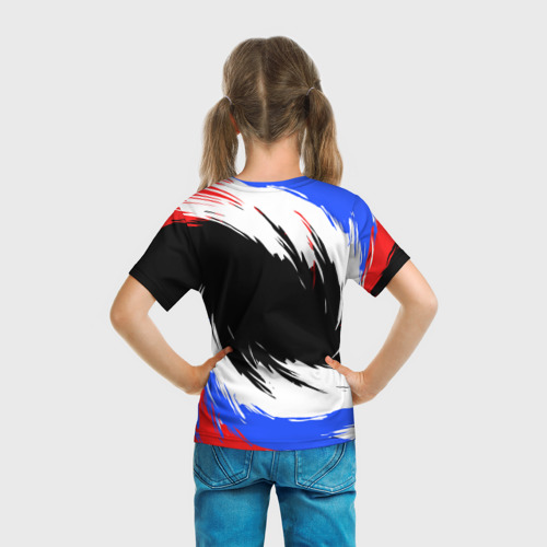Детская футболка 3D с принтом Сердечко Россия - мазки кисти, вид сзади #2