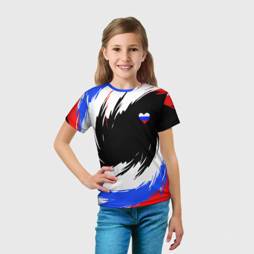 Детская футболка 3D с принтом Сердечко Россия - мазки кисти, вид сбоку #3