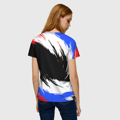 Женская футболка 3D с принтом Сердечко Россия - мазки кисти, вид сзади #2