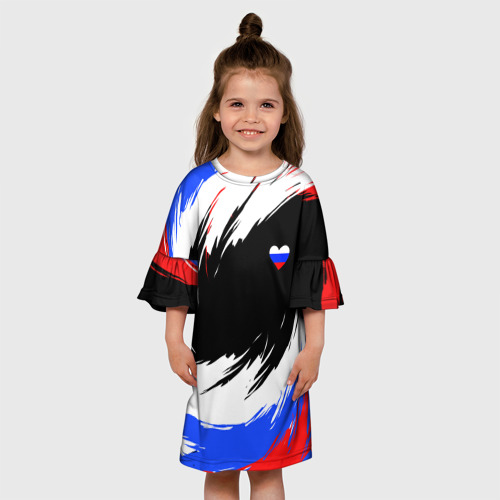 Детское платье 3D с принтом Сердечко Россия - мазки кисти, вид сбоку #3