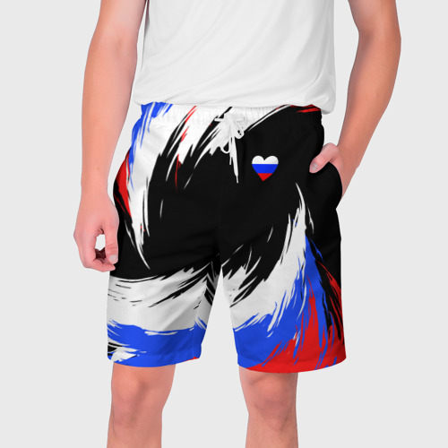Мужские шорты 3D с принтом Сердечко Россия - мазки кисти, вид спереди #2