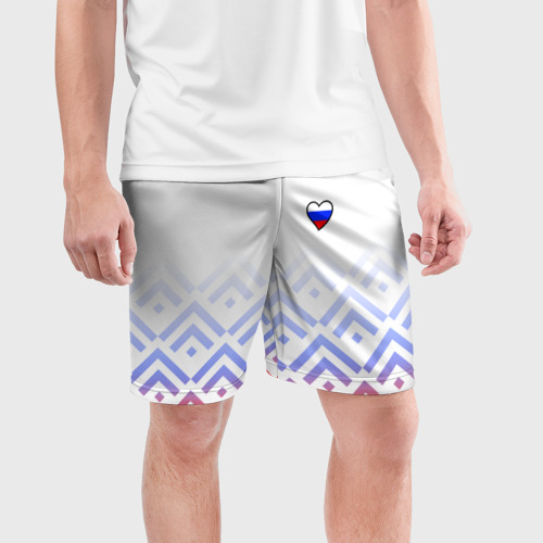 Мужские шорты спортивные Сердечко России - треугольники, цвет 3D печать - фото 3