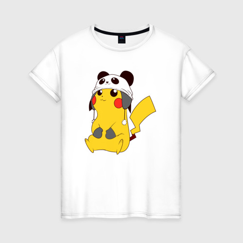 Женская футболка хлопок с принтом Pika panda, вид спереди #2
