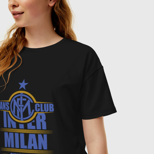 Женская футболка хлопок Oversize Inter Milan fans club, цвет черный - фото 3