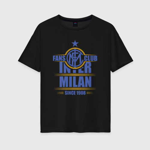 Женская футболка хлопок Oversize Inter Milan fans club, цвет черный