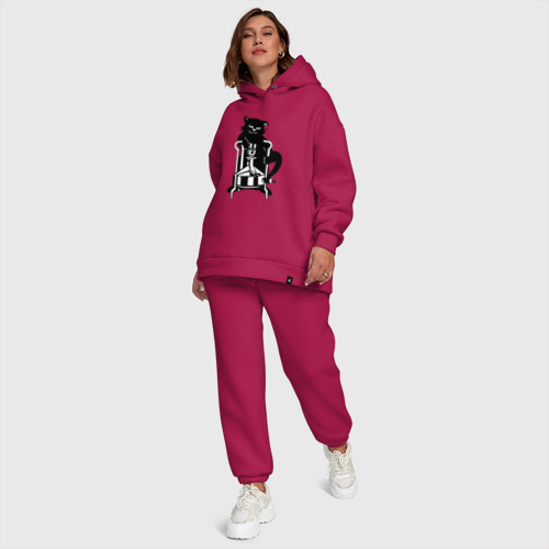 Женский костюм хлопок Oversize Кот Бегемот на примусе, цвет маджента - фото 6