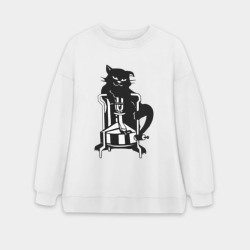 Женский свитшот oversize без начеса хлопок Кот Бегемот на примусе