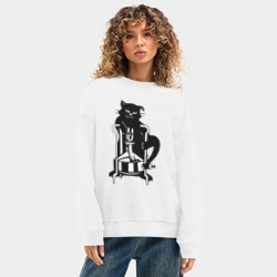 Женский свитшот oversize без начеса хлопок Кот Бегемот на примусе - фото 2
