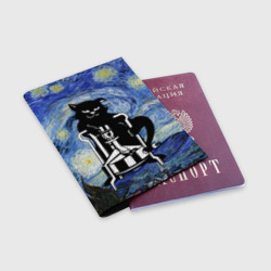 Обложка для паспорта матовая кожа Кот Бегемот на примусе в Звездной ночи - фото 2