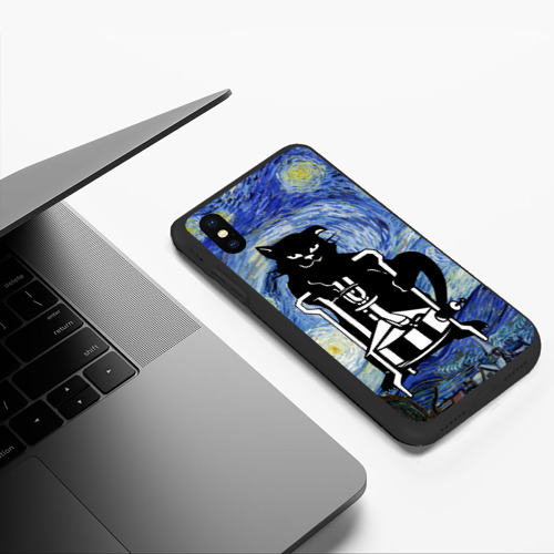 Чехол для iPhone XS Max матовый Кот Бегемот на примусе в Звездной ночи, цвет черный - фото 5