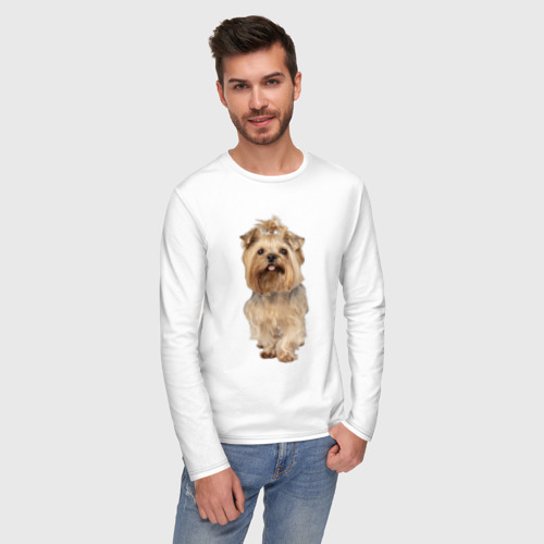 Мужской лонгслив хлопок Йоркширский терьер собака, цвет белый - фото 3