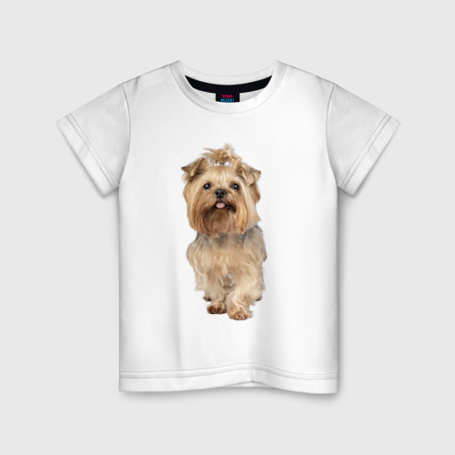 Детская футболка из хлопка с принтом Йоркширский терьер собака, вид спереди №1