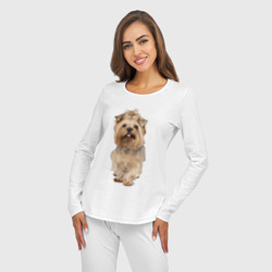 Пижама с принтом Йоркширский терьер собака для женщины, вид на модели спереди №3. Цвет основы: белый
