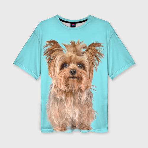 Женская футболка оверсайз с принтом Йоркширский терьер собака, вид спереди №1