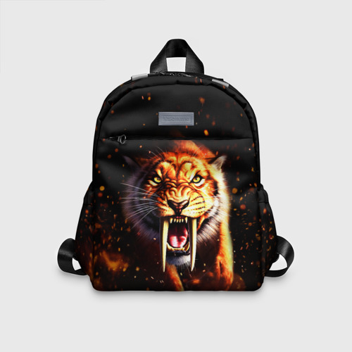 Детский рюкзак 3D с принтом Саблезубый тигр, вид спереди #2