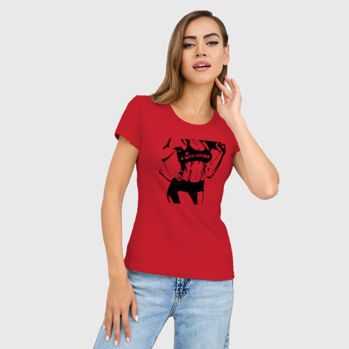 Женская футболка хлопок Slim К лету готова, фитнес бикини, цвет красный - фото 3