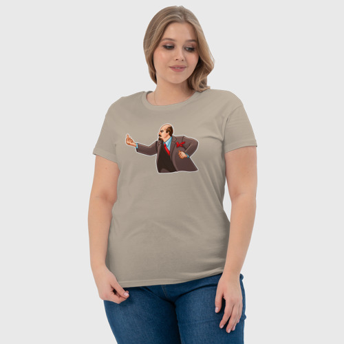 Женская футболка хлопок Ленин показывает недругу, цвет миндальный - фото 6