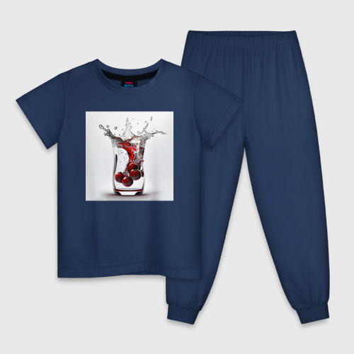 Детская пижама хлопок с принтом Вишневый коктейль, вид спереди #2
