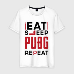 Мужская футболка хлопок Надпись: eat sleep PUBG repeat