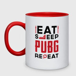 Кружка двухцветная Надпись: eat sleep PUBG repeat