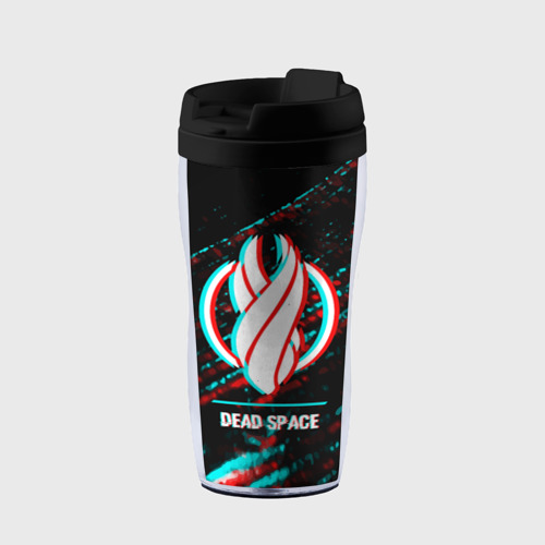 Термокружка-непроливайка Dead Space в стиле glitch и баги графики на темном фоне
