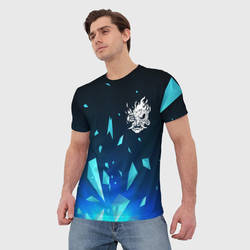 Мужская футболка 3D с принтом Cyberpunk 2077 взрыв частиц, фото на моделе #1