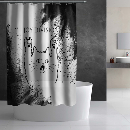 Штора 3D для ванной Joy Division рок кот на светлом фоне - фото 2