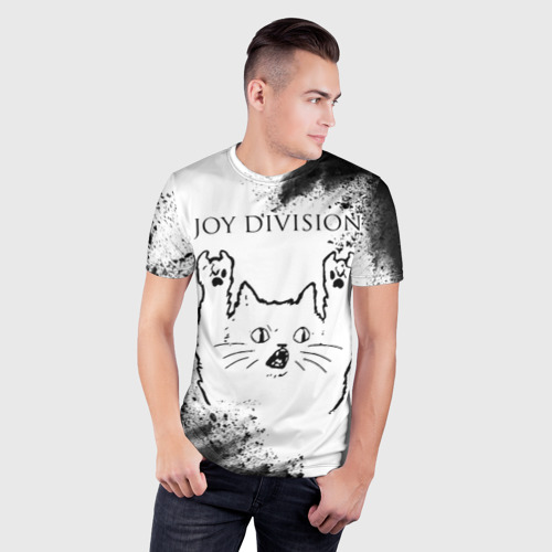 Мужская футболка 3D Slim Joy Division рок кот на светлом фоне, цвет 3D печать - фото 3