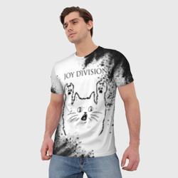 Мужская футболка 3D Joy Division рок кот на светлом фоне - фото 2