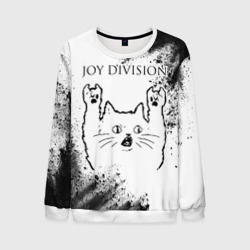 Мужской свитшот 3D Joy Division рок кот на светлом фоне