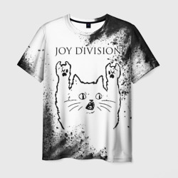 Мужская футболка 3D Joy Division рок кот на светлом фоне