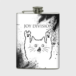 Фляга Joy Division рок кот на светлом фоне