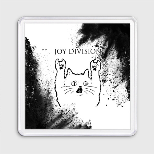 Магнит 55*55 Joy Division рок кот на светлом фоне