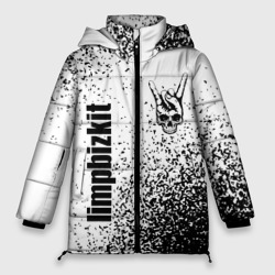Женская зимняя куртка Oversize Limp Bizkit и рок символ на светлом фоне