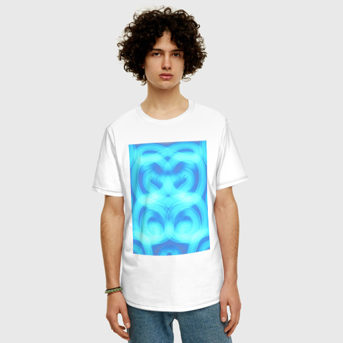 Мужская футболка хлопок Oversize Неоновая абстракция в голубом, цвет белый - фото 3