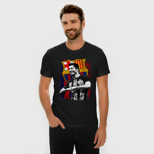 Мужская футболка хлопок Slim Левандовски Барселона, цвет черный - фото 3