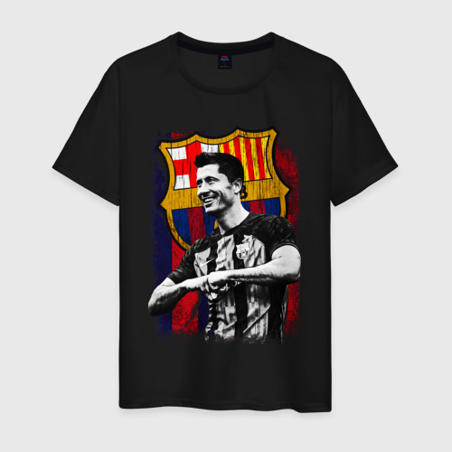 Мужская футболка хлопок Левандовски Барселона, цвет черный