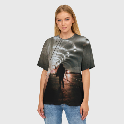 Женская футболка oversize 3D Ночной тоннель, цвет 3D печать - фото 3