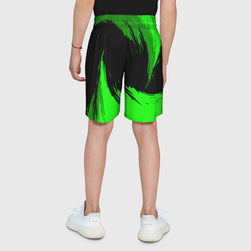 Детские спортивные шорты 3D Шкода - зеленые штрихи, цвет 3D печать - фото 5