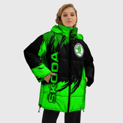 Женская зимняя куртка Oversize Шкода - зеленые штрихи - фото 2