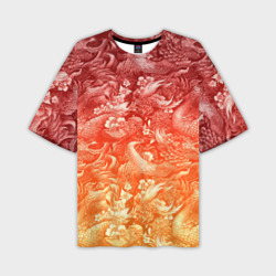 Мужская футболка oversize 3D Огненная татуировка с элементами дракона