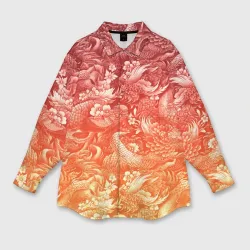 Женская рубашка oversize 3D Огненная татуировка с элементами дракона