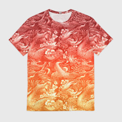 Мужская футболка 3D Огненная татуировка с элементами дракона