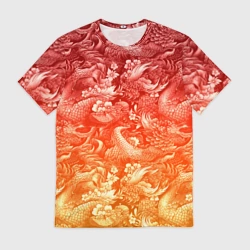 Мужская футболка 3D Огненная татуировка с элементами дракона