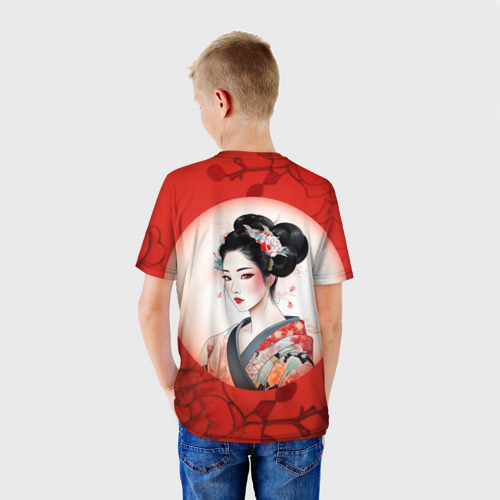 Детская футболка 3D Гейша на красном фоне, цвет 3D печать - фото 4