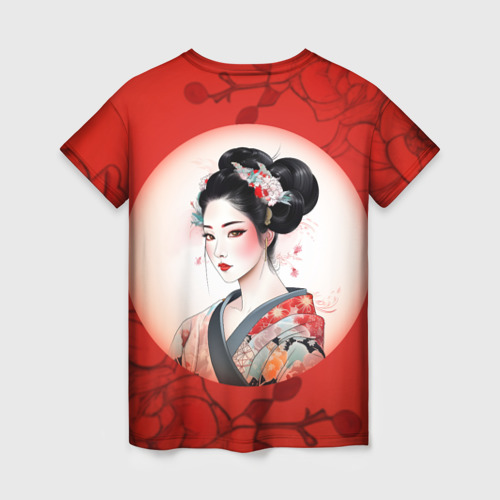 Женская футболка 3D Гейша на красном фоне, цвет 3D печать - фото 2